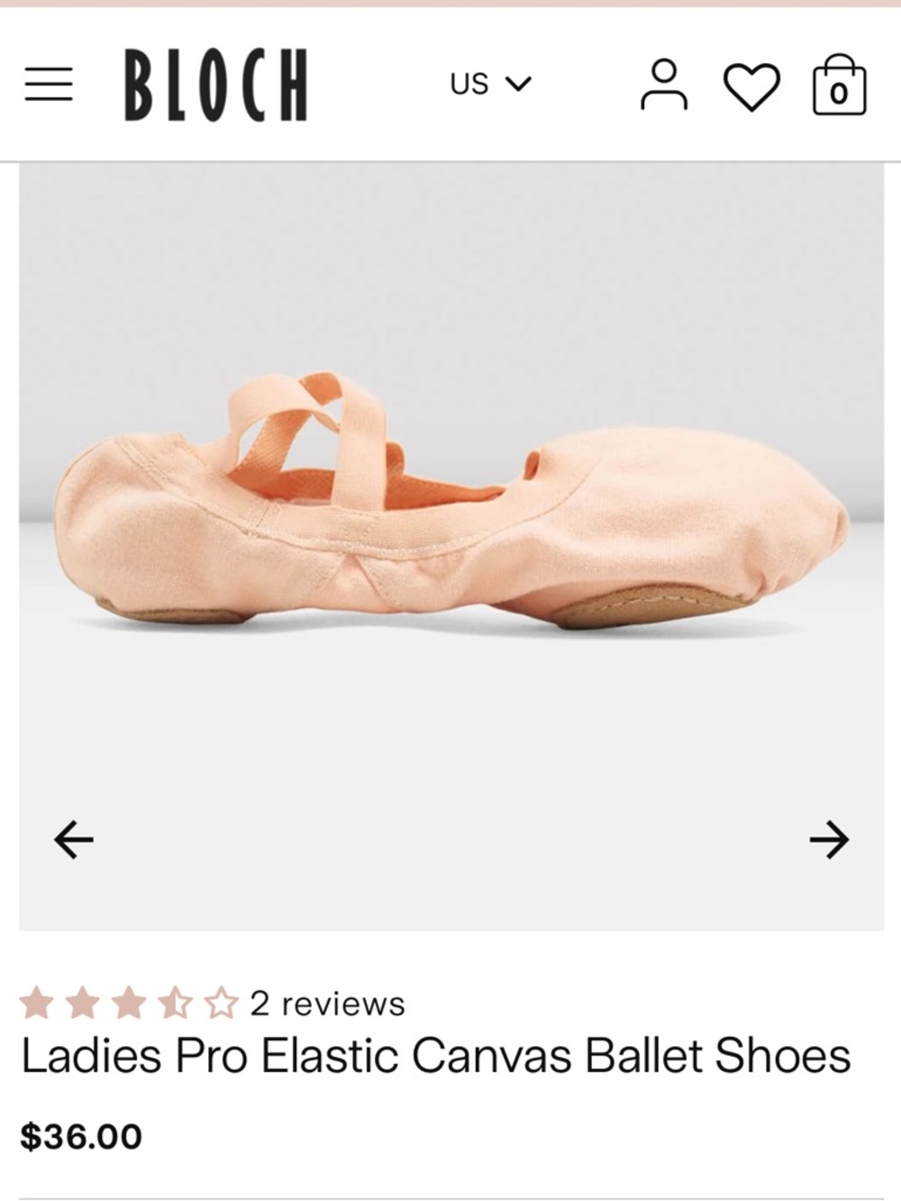 Bloch Ladies Pro Elastic Canvas Ballet Shoes - pink S0621L 7/8 - Picture 2 of 5